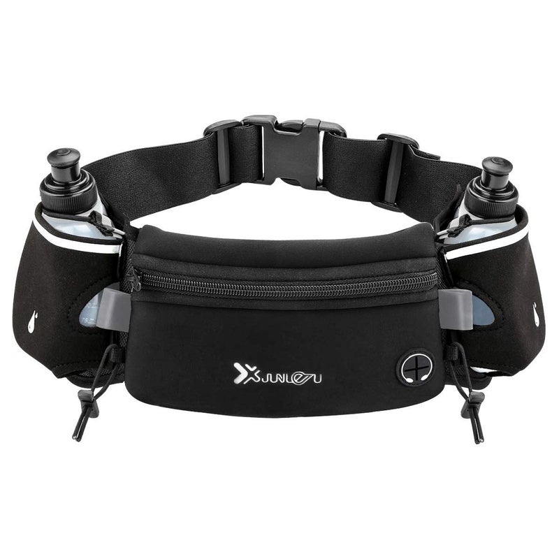 Number-one Running Belt with Water Bottles(2 x 175ML), Hydration Belt Waterproof Waist Pack Bag Fits iPhones Adjustable Sports Waist Pouch for Marathon Running Hiking Cycling, Black - Image 1